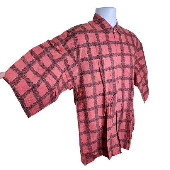 Vintage 80s Saturdays Button Up Plaid Check Men Shirt Size L Pink - Picture 2 of 9